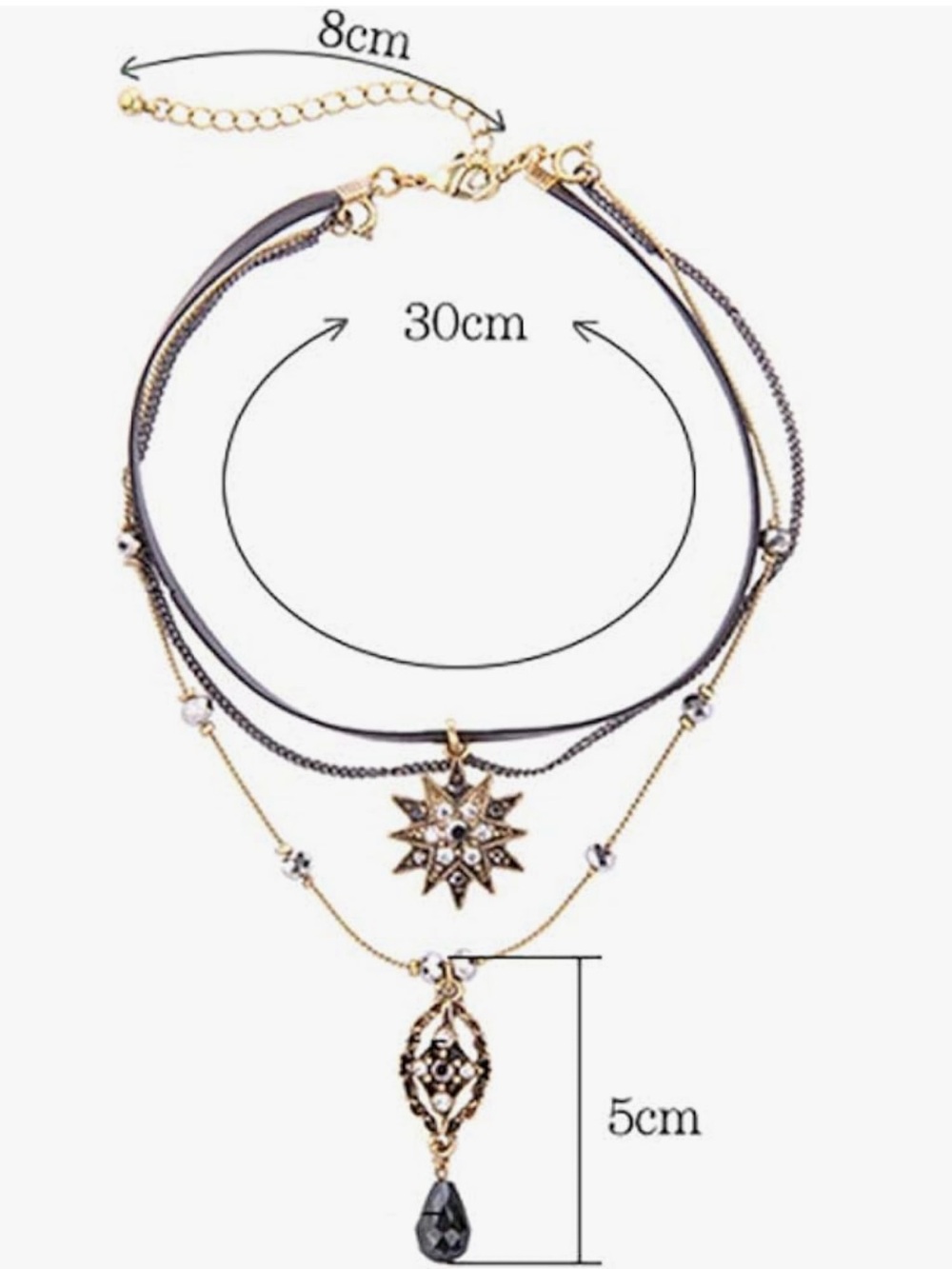Anthropologie Black and Gold Tone Layered Starburst Pendant Necklace - Picture 2 of 6